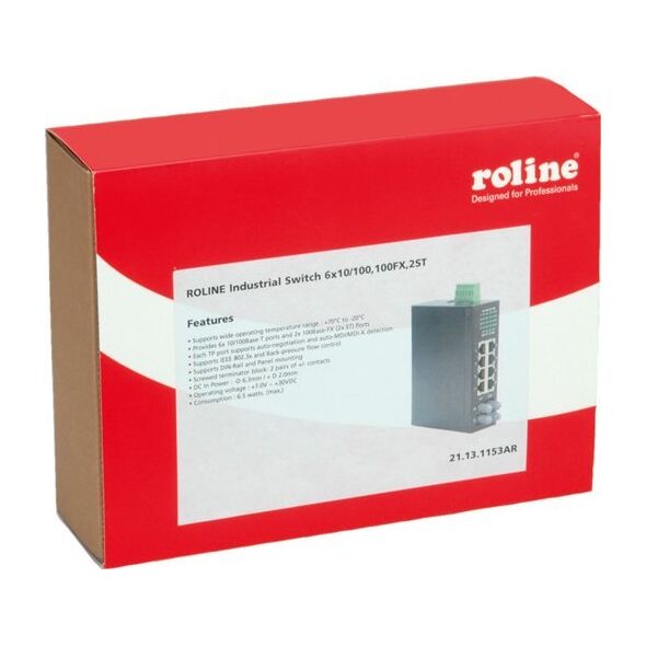Switch Roline Przełącznik przemysłowy ROLINE, 6x RJ-45, 2x ST, niezarządzalny