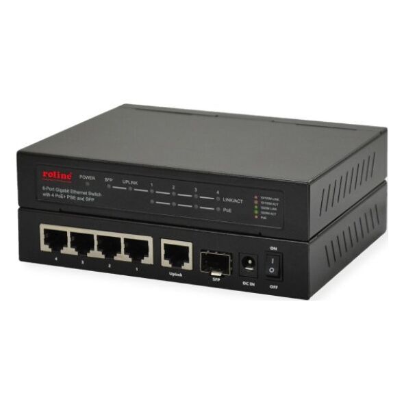 Switch Roline ROLINE Gigabit Ethernet Switch 6 portów (5x 10/100/1000 + 1x SFP, 4x PoE+)