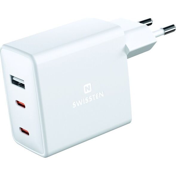 Ładowarka Swissten Swissten GaN 2x USB C + USB 70 W Power Delivery Biała