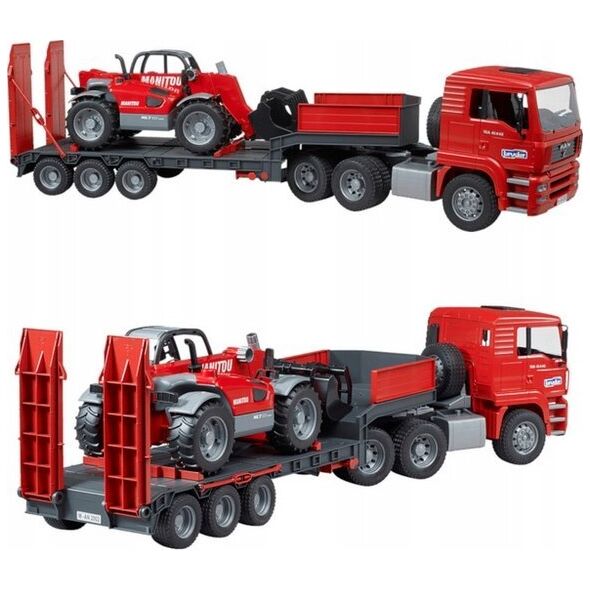 Bruder Man TGA z naczepą niskopodłogową i ładowarką teleskopową Manitou (MLT 633 02774)