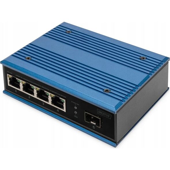 Switch Digitus Digitus 4-portowy przełącznik sieciowy Fast Ethernet PoE, przemysłowy, niezarządzany, 1 łącze SFP