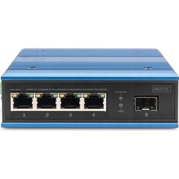 Switch Digitus Digitus 4-portowy przełącznik sieciowy Fast Ethernet PoE, przemysłowy, niezarządzany, 1 łącze SFP
