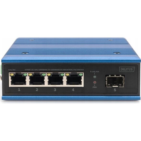 Switch Digitus Digitus 4-portowy przełącznik sieciowy Gigabit Ethernet PoE, przemysłowy, niezarządzany, 1 łącze SFP