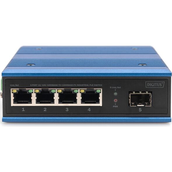 Switch Digitus Digitus 4-portowy przełącznik sieciowy Gigabit Ethernet PoE, przemysłowy, niezarządzany, 1 łącze SFP
