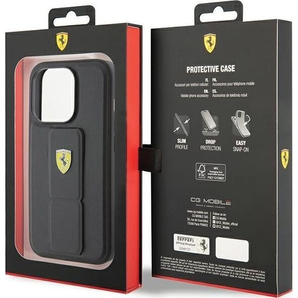 Ferrari Ferrari FEHCP15LGSPSIK iPhone 15 Pro 6.1" czarny/black hardcase Grip Stand Metal Logo