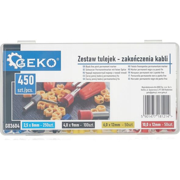 Geko Zestaw tulejek - zakończenia kabli 450szt. (100)