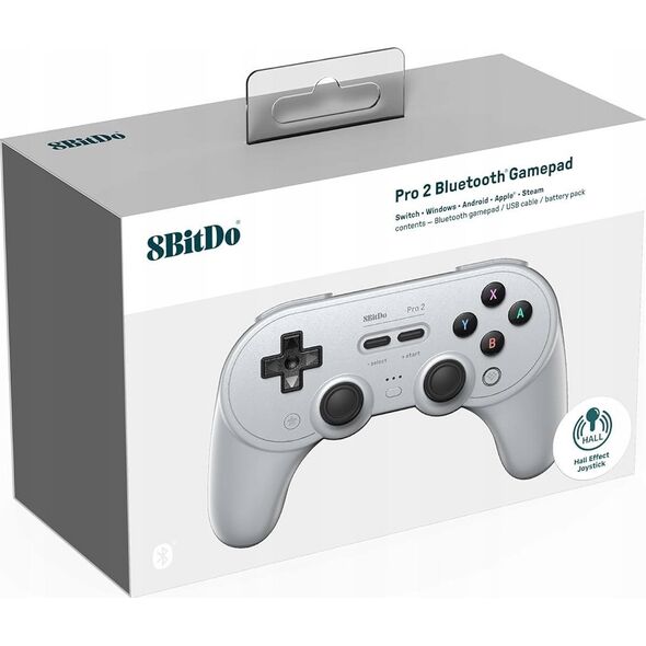 Pad 8BitDo 8BitDo PRO 2 – „Hall Edition“ belaidis žaidimų valdiklis, pilkas, jungiklis / kompiuteris / „Android“