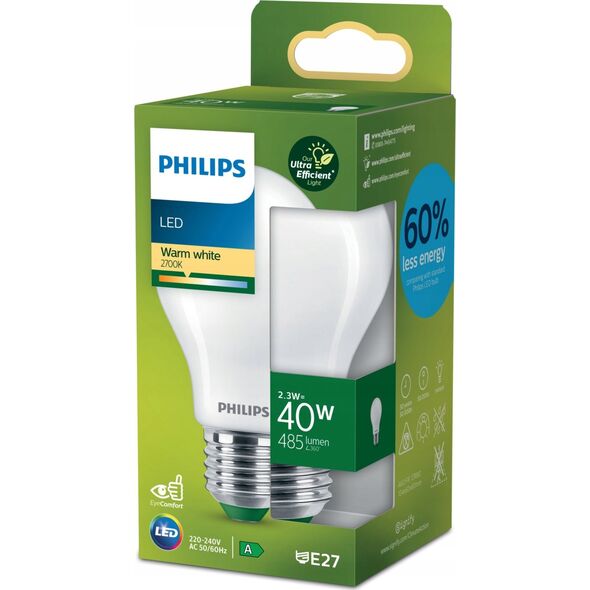 Philips Philips Bulb, 2.3 W, 40 W, E27, 485 lm, 50000 h, Warm white
