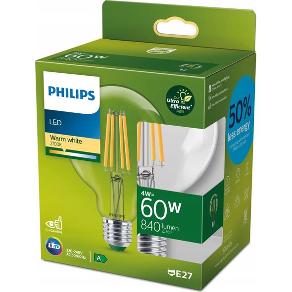 Philips Philips Bulb, 4 W, 60 W, E27, 840 lm, 50000 h, Warm white