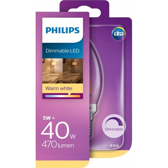 Philips Philips Candle & Lustre (Dimmable), 3.4 W, 40 W, E14, 470 lm, 15000 h, Warm glow