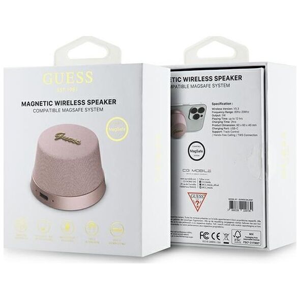 Guess Głośnik Bluetooth Guess Magnetic Script Metal - różowy
