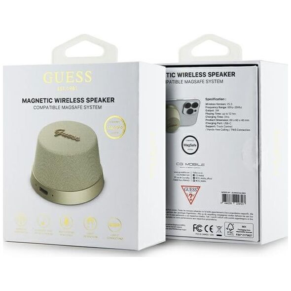Guess Głośnik Bluetooth Guess Magnetic Script Metal - złoty