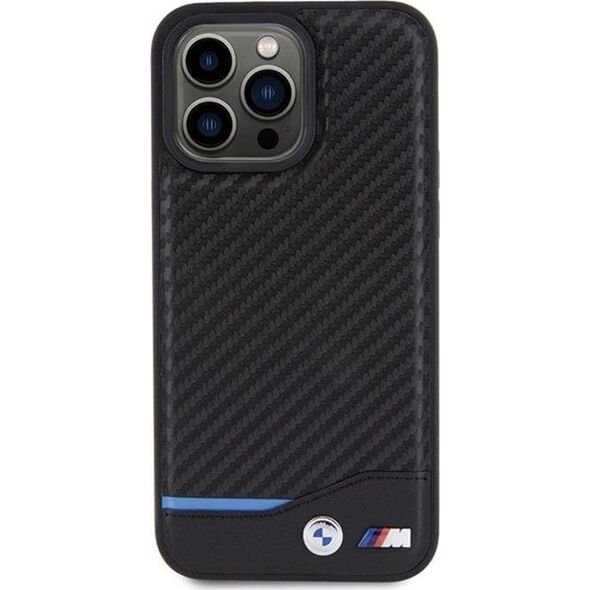 BMW BMW Leather Carbon Blue Line - Etui iPhone 15 Pro Max (czarny)