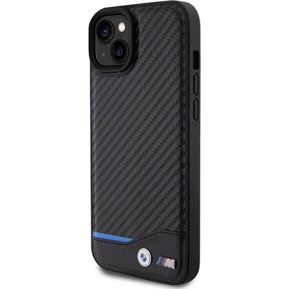 BMW BMW Leather Carbon Blue Line - Etui iPhone 15 Plus (czarny)