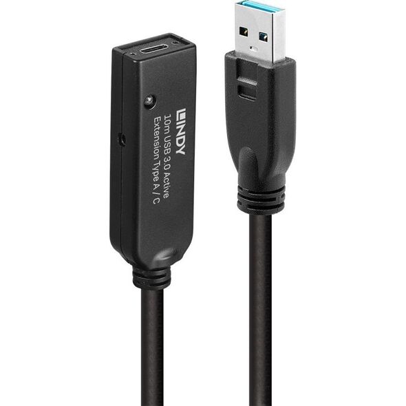 Kabel USB Lindy USB-A - USB-C 10 m Czarny (43376)