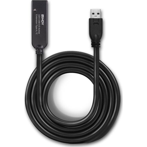 Kabel USB Lindy USB-A - USB-C 10 m Czarny (43376)