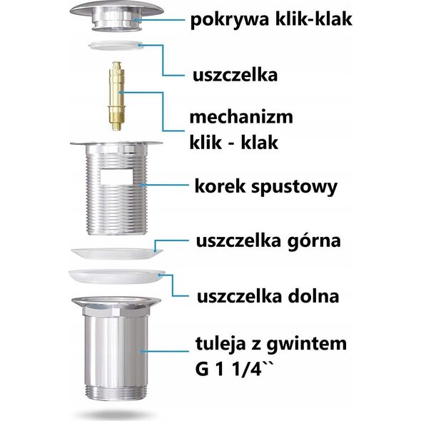 Invena KOREK CLICK-CLACK, MOSIEZNY, UNIWERSALNY, DUZY GRZYBEK CHROM
