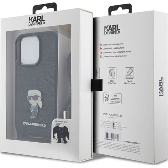 Karl Lagerfeld Karl Lagerfeld KLHCP15LSASKNPSK iPhone 15 Pro 6.1" hardcase czarny/black Crossbody Saffiano Monogram Metal Pin Karl & Choupette