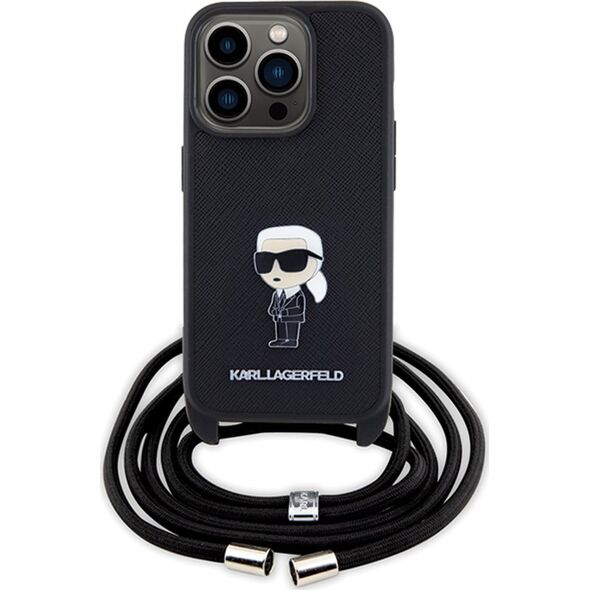 Karl Lagerfeld Karl Lagerfeld KLHCP15LSASKNPSK iPhone 15 Pro 6.1" hardcase czarny/black Crossbody Saffiano Monogram Metal Pin Karl & Choupette