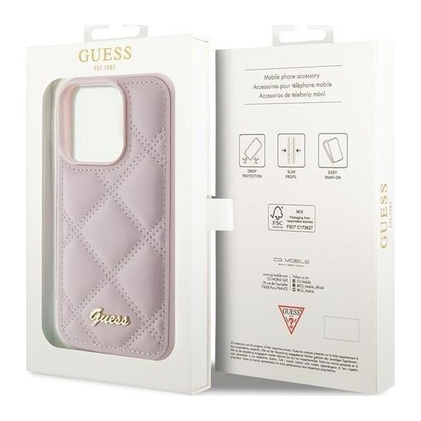 Guess Guess GUHCP15XPSQSQSP iPhone 15 Pro Max 6.7" różowy/pink hardcase Quilted Metal Logo