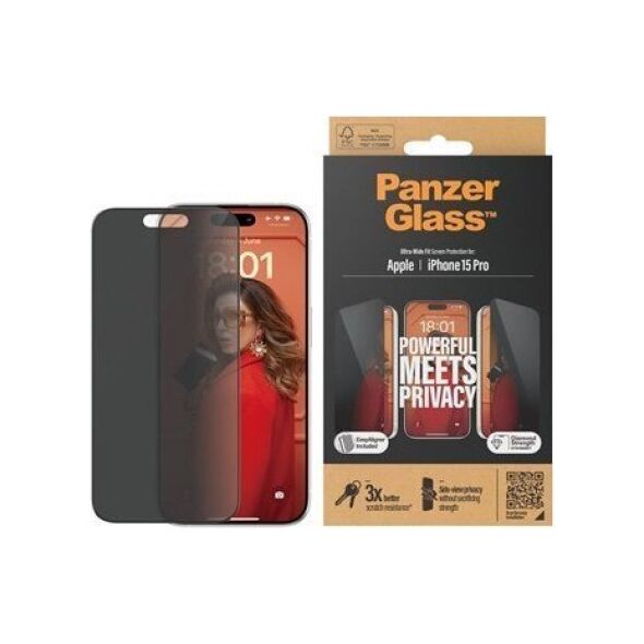 PanzerGlass PanzerGlass SP iPhone 15 Pro UWF Privacy m. Applikator