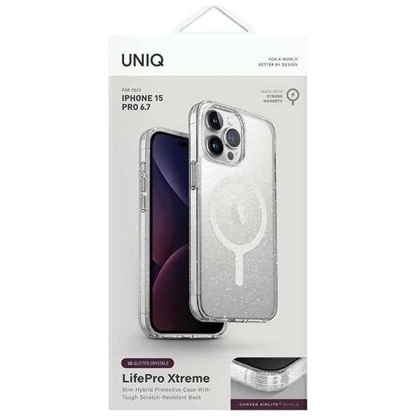 Uniq UNIQ etui LifePro Xtreme iPhone 15 Pro Max 6.7" Magclick Charging przezroczysty/tinsel lucent
