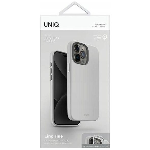 Uniq UNIQ etui Lino Hue iPhone 15 Pro Max 6.7" Magclick Charging jasnoszary/chalk grey