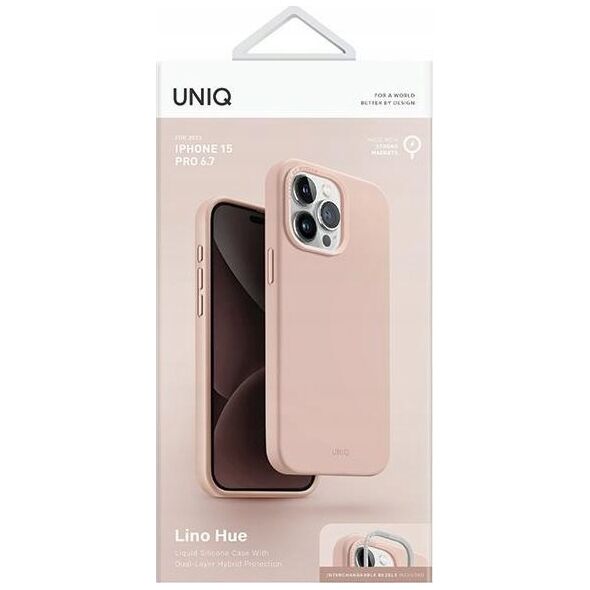 Uniq UNIQ etui Lino Hue iPhone 15 Pro Max 6.7" Magclick Charging różowy/blush pink