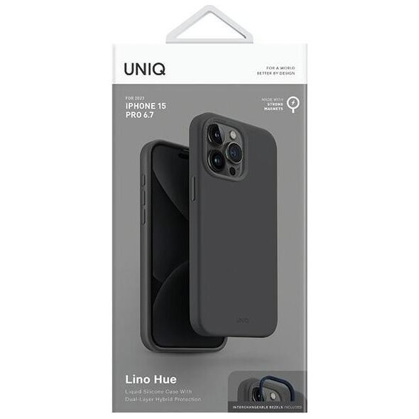 Uniq UNIQ etui Lino Hue iPhone 15 Pro Max 6.7" Magclick Charging szary/charcoal grey
