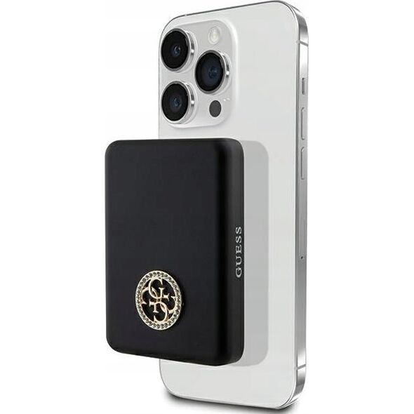 Powerbank Guess Guess Powerbank indukcyjny 15W GUPBM5AL4DMK 5000mAh czarny/black MagSafe 4G Strassed Metal Logo