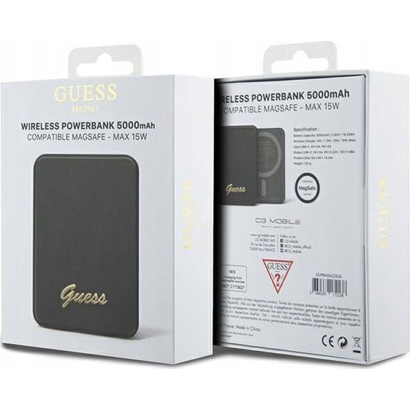 Powerbank Guess Guess Powerbank indukcyjny 15W GUPBM5ALGSGK 5000mAh czarny/black MagSafe Metal Script Logo
