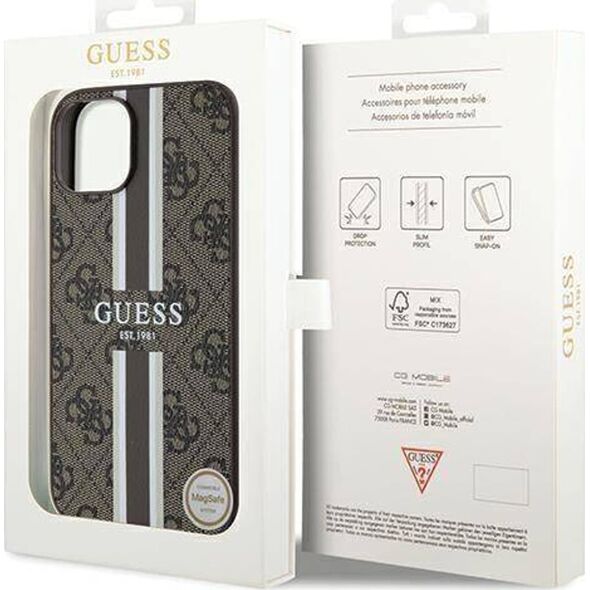 Guess Guess GUHMP15SP4RPSW iPhone 15 / 14 / 13 6.1" brązowy/brown hardcase 4G Printed Stripes MagSafe