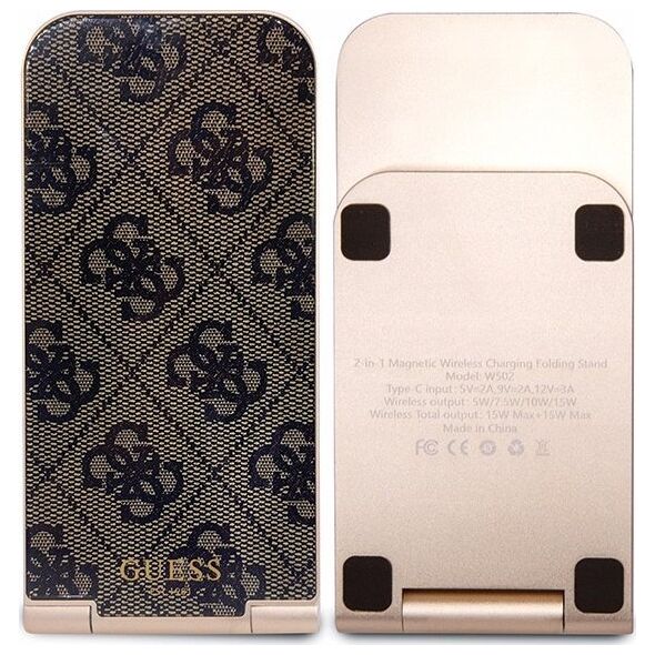 Guess Ładowarka indukcyjna Guess GUDCFAL4PEGW 2w1 15W 4G Pattern MagSafe brązowy/brown