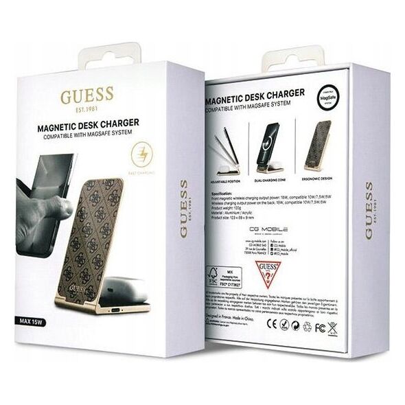 Guess Ładowarka indukcyjna Guess GUDCFAL4PEGW 2w1 15W 4G Pattern MagSafe brązowy/brown
