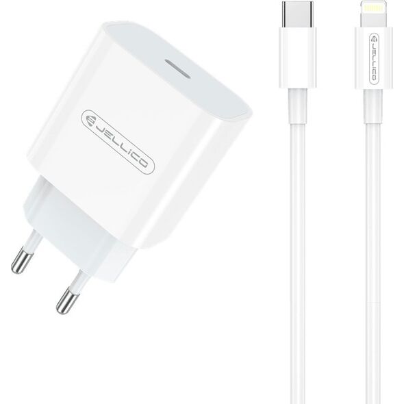 Ładowarka Jellico JELLICO ładowarka sieciowa AK180 PD 20W 1xUSB-C + kabel USB-C - Lightning Biały standard