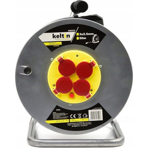 KELTIN Przedłużacz elektryczny bębnowy metalowy 3x2,5mm 50m (2)