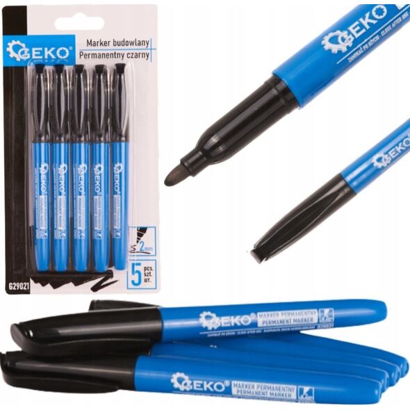 Geko Marker budowlany permanentny czarny cienki – zestaw 5 szt. (144)