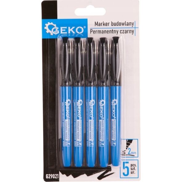 Geko Marker budowlany permanentny czarny cienki – zestaw 5 szt. (144)