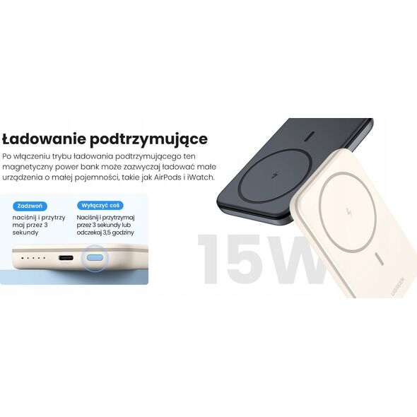 Powerbank Ugreen UGREEN 5000mAh Mini Powerbank Wireless 15W with MagSafe white