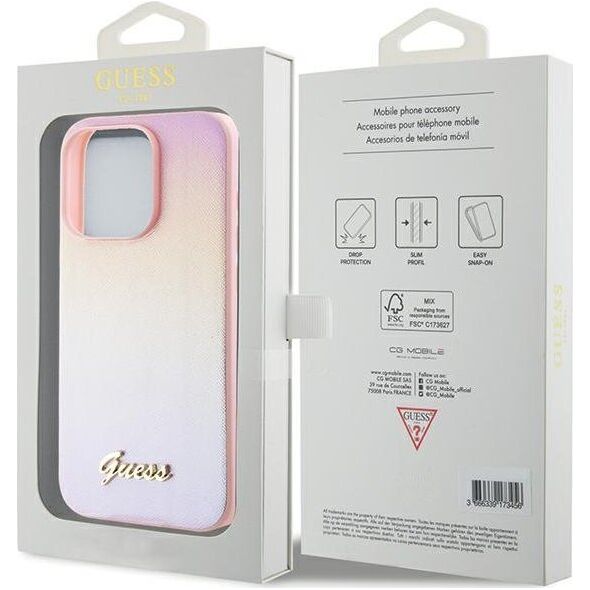 Guess Guess GUHCP14XPSAIRSP iPhone 14 Pro Max 6.7" różowy/pink hardcase Saffiano Iridescent Script