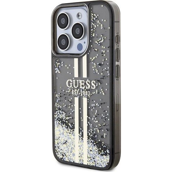 Guess Guess GUHCP15LLFCSEGK iPhone 15 Pro 6.1" czarny/black hardcase Liquid Glitter Gold Stripes