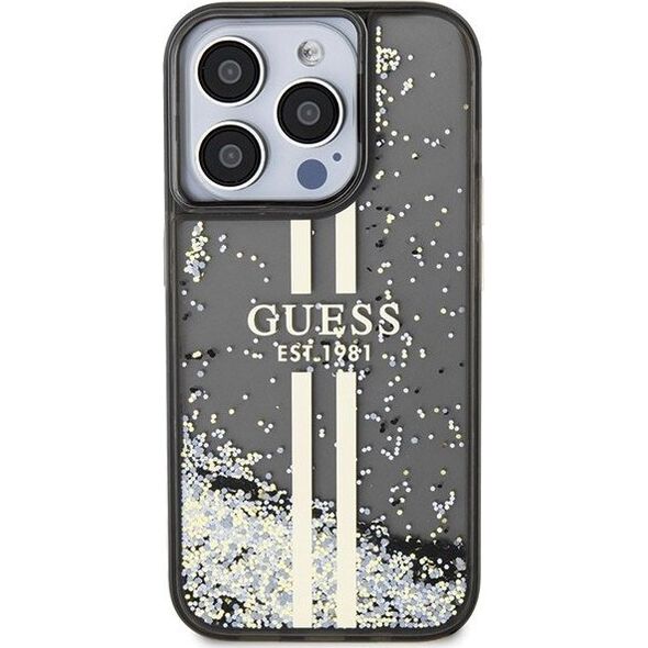 Guess Guess GUHCP15LLFCSEGK iPhone 15 Pro 6.1" czarny/black hardcase Liquid Glitter Gold Stripes
