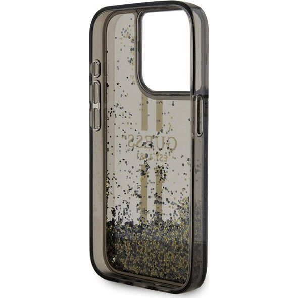 Guess Guess GUHCP15LLFCSEGK iPhone 15 Pro 6.1" czarny/black hardcase Liquid Glitter Gold Stripes