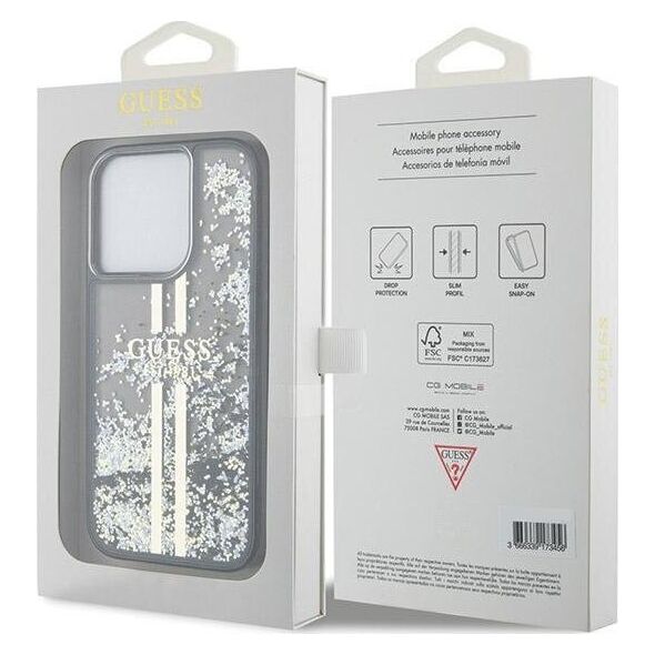 Guess Guess GUHCP15LLFCSEGK iPhone 15 Pro 6.1" czarny/black hardcase Liquid Glitter Gold Stripes