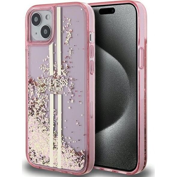 Guess Guess GUHCP15MLFCSEGP iPhone 15 Plus / 14 Plus 6.7" różowy/pink hardcase Liquid Glitter Gold Stripes