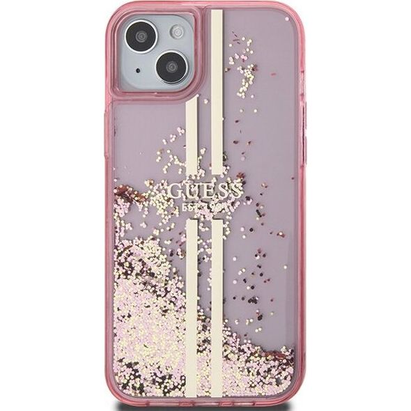Guess Guess GUHCP15MLFCSEGP iPhone 15 Plus / 14 Plus 6.7" różowy/pink hardcase Liquid Glitter Gold Stripes