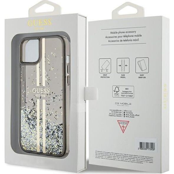 Guess Guess GUHCP15MLFCSEGK iPhone 15 Plus / 14 Plus 6.7" czarny/black hardcase Liquid Glitter Gold Stripes