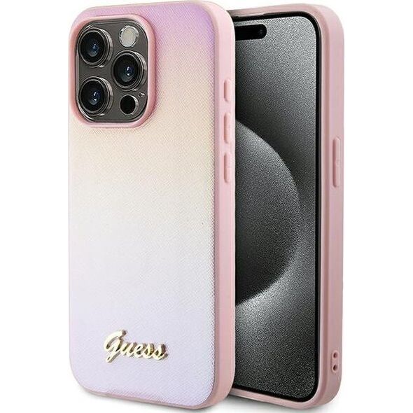 Guess Guess GUHCP15XPSAIRSP iPhone 15 Pro Max 6.7" różowy/pink hardcase Saffiano Iridescent Script
