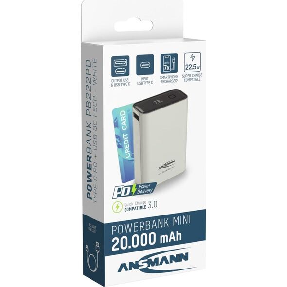 Powerbank Ansmann Ansmann Powerbank PRO 20.000 mAh USB-A+C Port 22,5W wh. 1700-0157