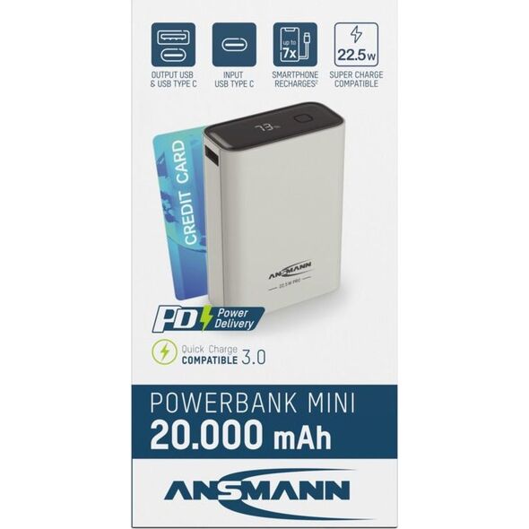 Powerbank Ansmann Ansmann Powerbank PRO 20.000 mAh USB-A+C Port 22,5W wh. 1700-0157